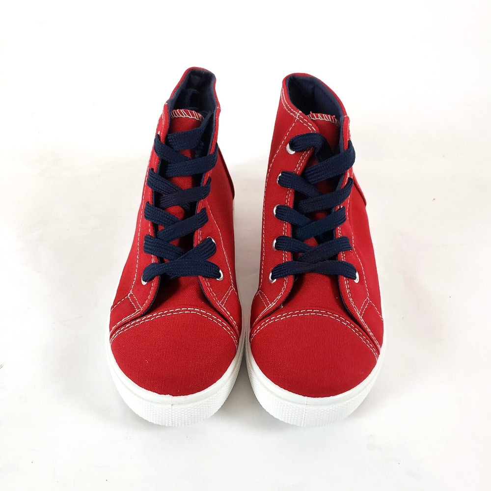 NEW! Red Canvas SIZE 11 High Top Sneakers Shoes Youth Kids Navy Lace Unisex AVON